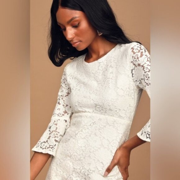 Lulus Favorite Flair White Lace Flounce Sleeve Dress Size Small Romantic - Picture 2 of 15
